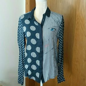 GUC Desigual Pop Art Print Button Down Silky Top